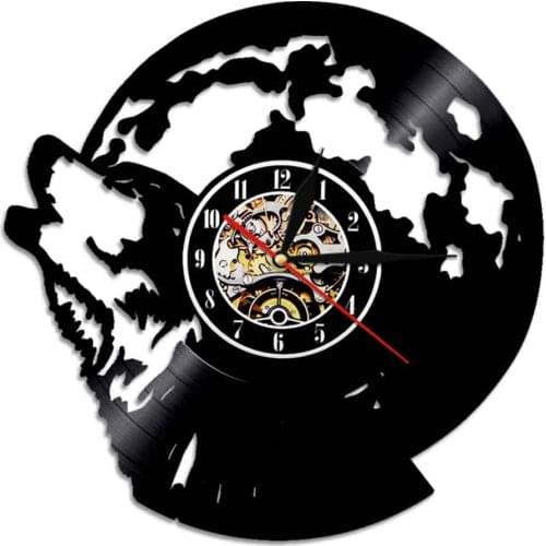 Howling Wolf LED Wall Light Vinyl Record Clock Full Moon Colorful Glowing Moon Luminous Shadow Wall Art Watch Silent Quartz