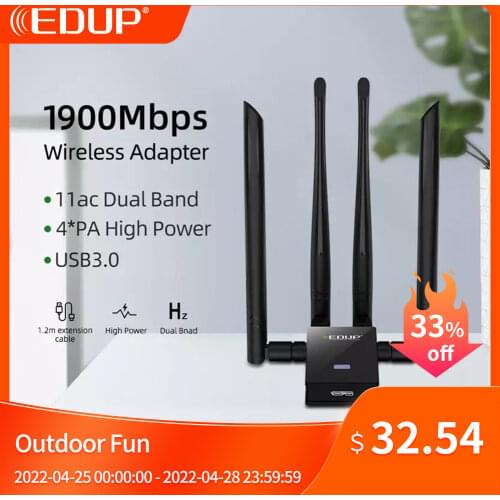 EDUP 1900Mbps USB WIFI Adapter Dual Band 2.4G/5Ghz 4*6dBi Antennas Converter Desktop Wireless WIFI USB 3.0 Network Card Receiver