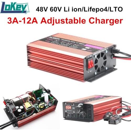 48V 60V 3A to12A adjustable charger for 13s 54.6V 14s 58.8v 10S 42V 16s 58.4V 67.2V 20S 73V Li ion lifepo4 LTO lithium battery