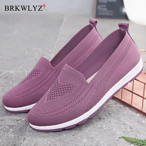 Women Casual Shoes Light Sneakers Breathable Mesh Summer knitted Vulcanized Shoes Outdoor Slip-On Sock Shoes Plus Size Tennis