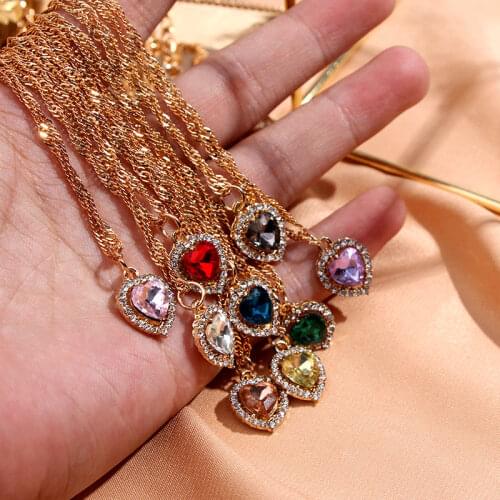 Flatfoosie Fashion Heart Crystal Pendant Necklace for Women Gold Silver Color Clavicle Chain Necklace New Design Jewelry Gift