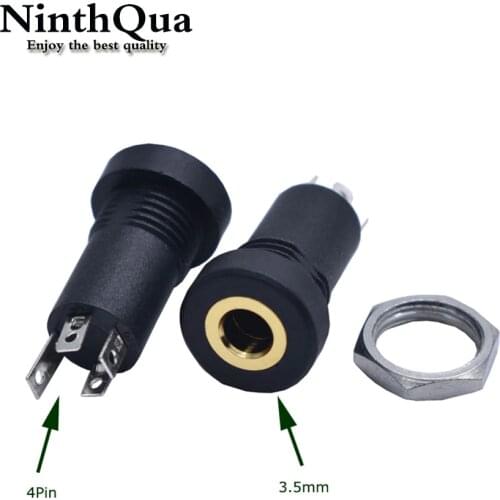 2/5/10PCS 3.5mm Audio Socket 4 Pole Black Panel Mount Gold Plated With Nuts Headphone Socket
