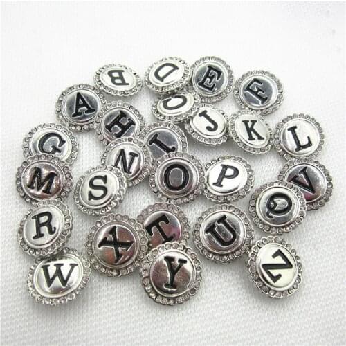 26pcs/lot Crystal Round A-Z alphabet snap buttons Diy Interchangeable letters Snap Jewelry Bracelet&Bangles charms