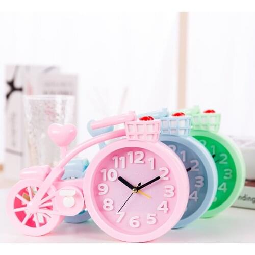 Alarm Clock Cute Bicycle shape Candy Colors Multi-function Trip Bed Beep Desktop Alarm Clock Mini Mute Portable Table Clocks