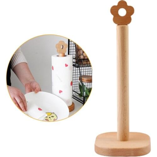 Paper Towel Wooden Rack Shelf Kitchen Towel Holder Countertop Solid Wood Vertical Toilet Roll Paper Stand For Home Bathroom