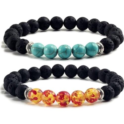 Chakra Balance Yoga Beads Bracelet Charm Black Lava Rock Volcanic Stone Bangle Bracelets Fashion Buddha Jewelry Gifts for Unisex