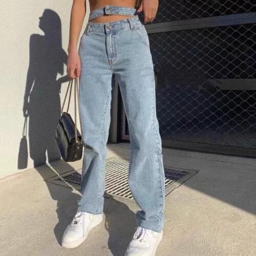 Mom Jeans Straight Pants Washed High Waist Hollow-Out Women Casual Boyfriends Cowboy Vintage Wide Leg Trousers 2021 New