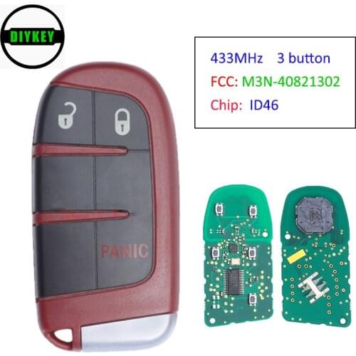 DIYKEY FCC: M3N-40821302 Red Smart Remote Key Fob 433MHz 3 Button for Chrysler 300 Dodge 2011-2017 ID46 Chip
