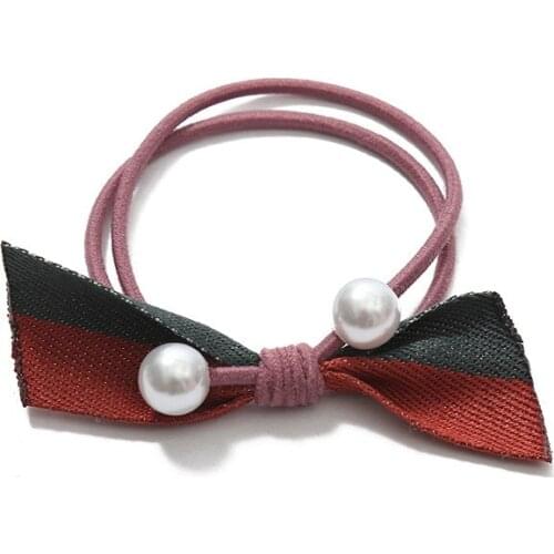 Hot Selling High Quality New Arrive Fabric Bowknot Pearl Buterfly Decor Hair Band Women Girls Hair Rope Hair Rings Rubber