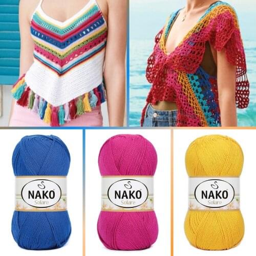 Cotton Knitted Yarn - 13 Color Options - 380 Meters(100gr) - Knitting Yarn Ball - Nako Solare - Sweaters - Cardigans - Shawl - Scarves - Berets - Home Textile - Accessory Materials - DIY