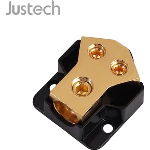 Justech 1Pcs 2 Way Amp Copper Power Distribution Block 0/2/4 Gauge in 4/8/10 Gauge Out For Auto Boat Car Audio Splitter