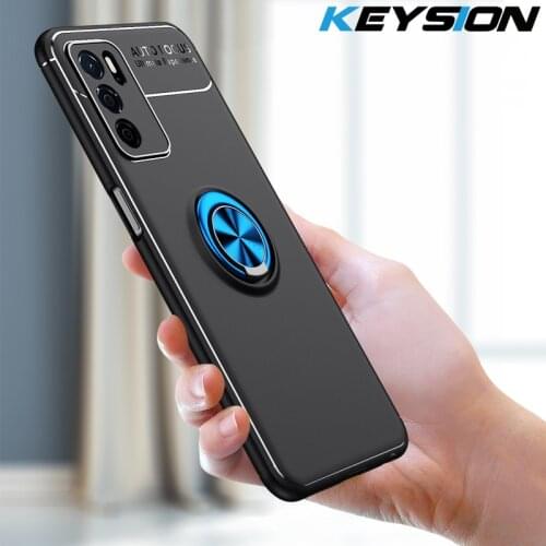 KEYSION Shockproof Phone Case for OPPO A16 Reno6 Z 5G Soft Silicone Metal Ring Stand Phone back cover for Realme Q3 Pro 5G Q3i