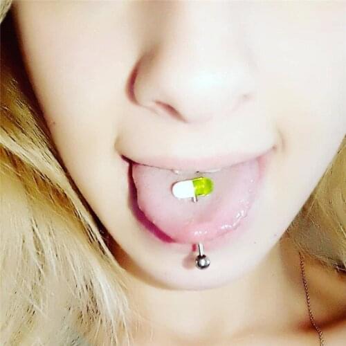 Stainless Steel Body Piercing Jewelry Vibrating Tongue Ring Stud Barbell 1.6*18*5mm Silicone Surgical Steel Pill Tongue Ringm