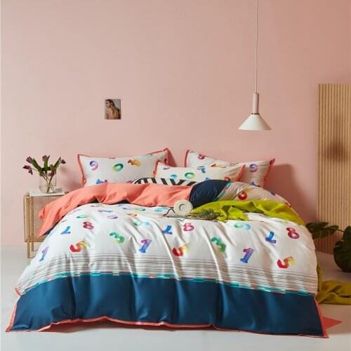 Lovely alphanumeric print 600TC Egyptian Cotton Bedding Sets Queen King Size Duvet Cover Flat/Fitted Sheet Pillowcase