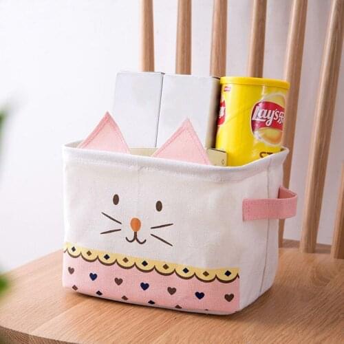 Cute Cat Sundries Storage Basket Cosmetics Container Office Stationery Linen Desktop Storage Box Bags Sundries Case Organizer