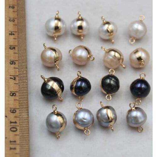 10pcs/lot Natural Freshwater Pearl Loose Beads Round Charms Connector For DIY Handmade Jewelry Making Accessories