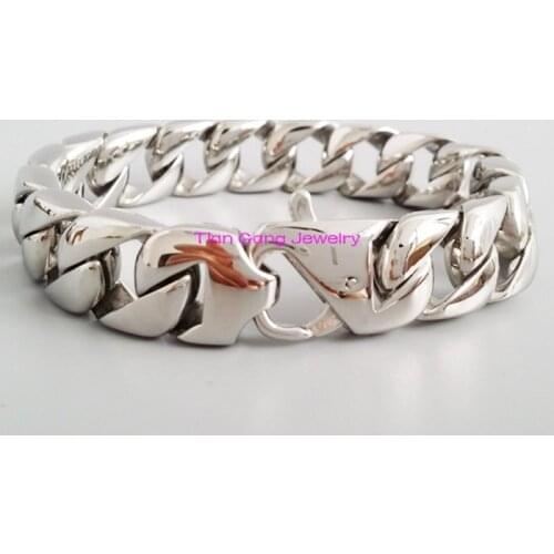 Cool Mens Bling 15mm Curb Cuban Bracelet 316L Stainless Steel Jewelry Bangel Silver Color Punk Jewelry
