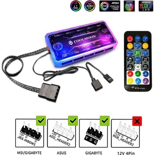 CoolMoon RGB Fan Intelligent Music Controller Motherboard Synchronization Symphony Controller Remote Control with Cable