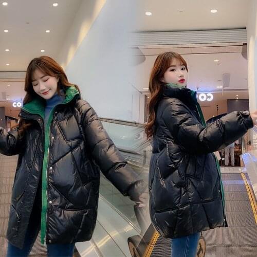 Bright-faced down cotton clothing womens mid-length 2021 new fashion loose winter cotton jacket