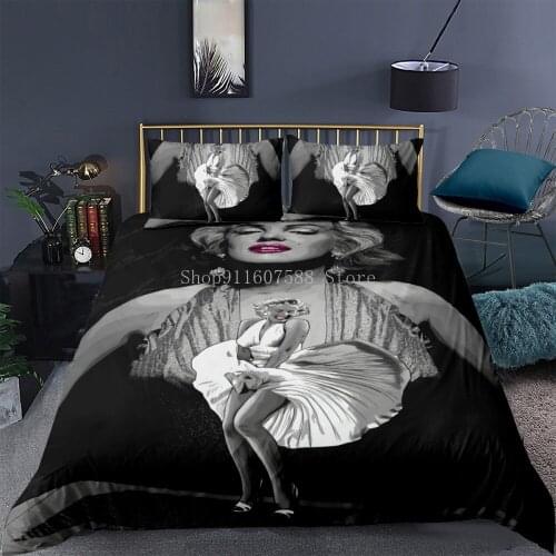 Fashion sexy 3D Marilyn Monroe bedding sets queen size duvet cover bedspread bed sheet pillowcase bedclothes black home textiles