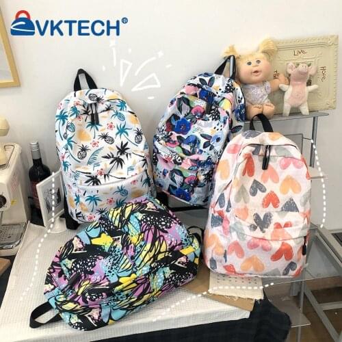 Fashion Women Nylon Oxford Cloth Cartoon Graffiti Printing Large Capacity Backpack Casual Preppy Style Girls Handbags Rucksack