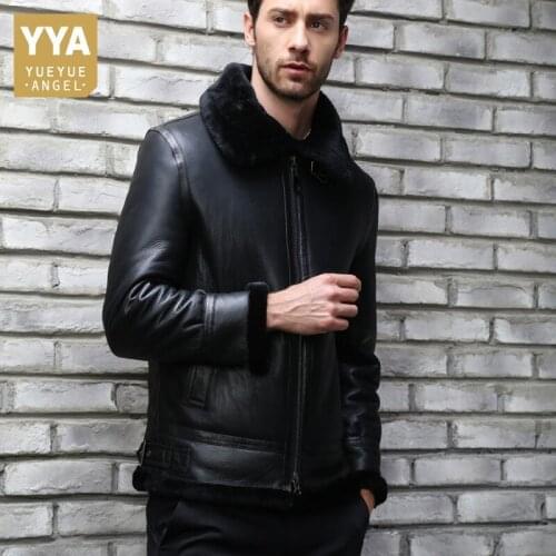 Genuine Leather Fur Liner Mens Sheep Shearing Jackets Winter Thick Warm Smart Casual Long Sleeve Zipper Male Overcoats Plus Size
