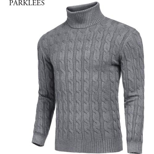 Mens Twisted Knitted Turtleneck Sweater 2021 Autumn Winter Slim Fit Sweater Pullover Sweaters Cable Knitted with Ribbing Edge