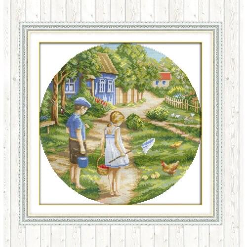 Childhood Sweethearts DIY Needlework Crafts Cotton Thread Embroidery Needlework Sets Cross Stitch Kits Home Decor Patterns Kits