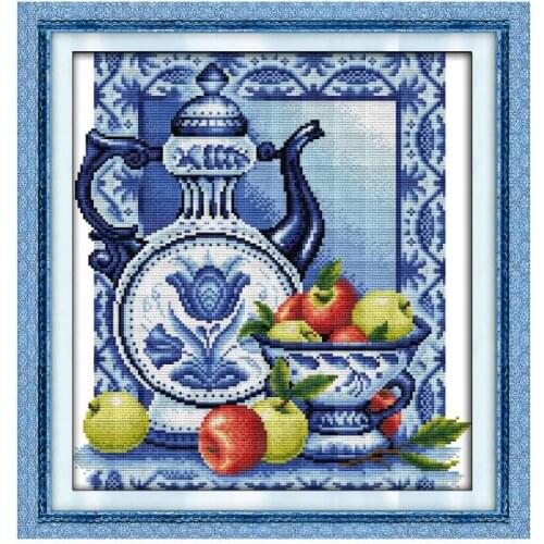 Blue and white porcelain(1) cross stitch kit cartoon 11ct count pre print canvas stitching embroidery DIY handmade needlework