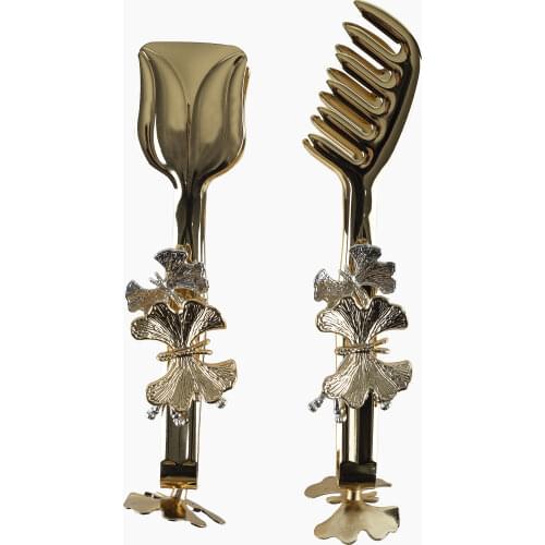 2 Piece Metal Tongs Set Butterfly Design Gold Colour Food Service Kitchen Dinner Table Use Stylish Salad Service