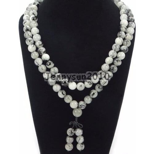 Natural 10mm Gems Stone Buddhist 108 Beads Prayer Mala Long Necklace Multi-Purpose Bracelet Necklace 5Strands/Pack