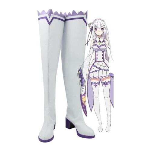 Re Life in a Different World From Zero Emilia Stiefel Halloween Cosplay Boots Shoes New