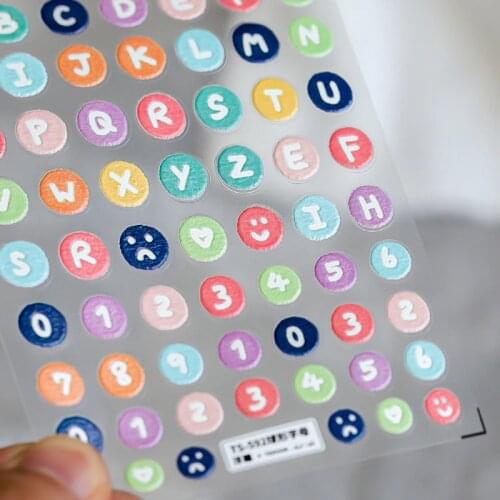 New 5D Engraved Nail Sticker Colorful Lovely Geometry ABC Letter Charm Desgin Empaistic Nail Slide Decals Z0466