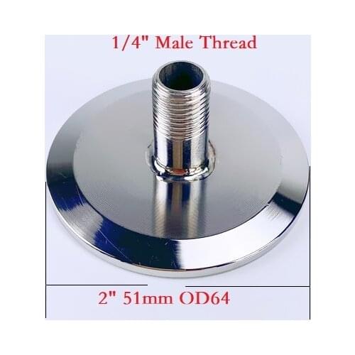 2" 51mm OD64mm Adapter With 1/4" Male Thread, 2" Tri-clamp End Cap With 1/4" Male Thread Sanitary Stainless Steel304