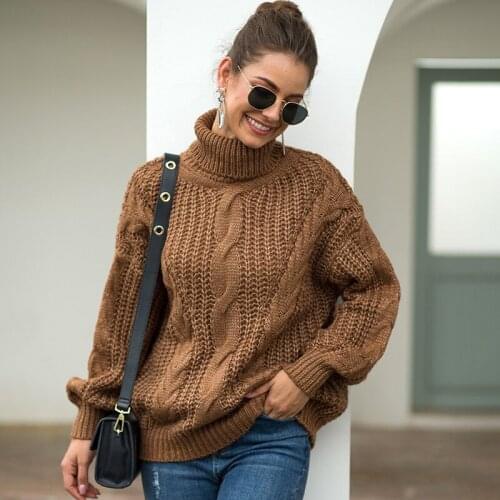Casual Womens Clothing Female Solid Color Turtleneck Long Sleeved Knitted Sweater Women Soft Loose Pullovers
