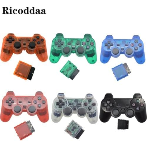 Transparent Wireless Gamepad For Sony PS2 Controller Vibration Shock Joypad Wireless Controle For Playstation 2 Console Joystick