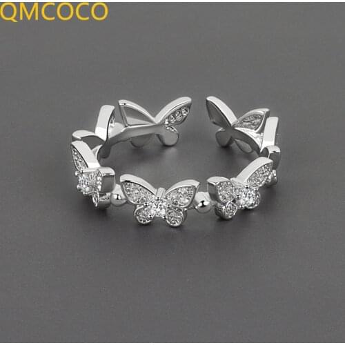 QMCOCO 925 Silver Simple Romantic Butterfly INS Open Rings Charm Women Fine Bride Jewelry Trendy Elegant Wedding Accessories