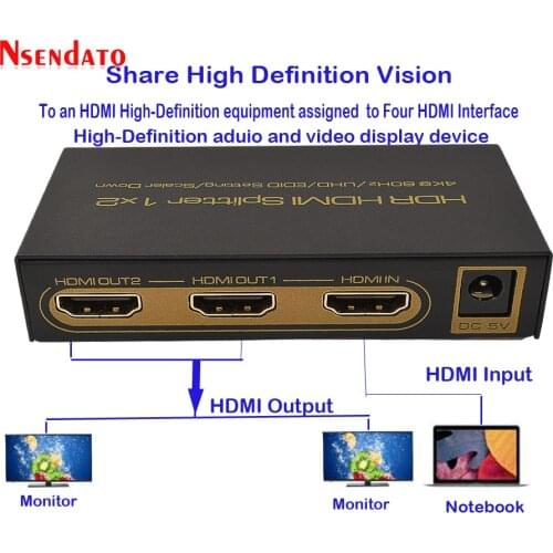 4K HDMI Splitter 1X2 4Kx2K 60Hz 1 In 2 Out HDMI Switch Converter with Power adapter For Dolby HDCP2.2 DTS 1080p 4K HDTV Monitor