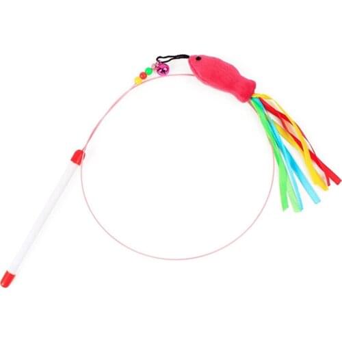 Random Color Cat Fishing Wand Toy Cat Interactive Funny Toy Steel Wire Kitten Fishing Rod Toy Kitten Teaser Toy Legendog