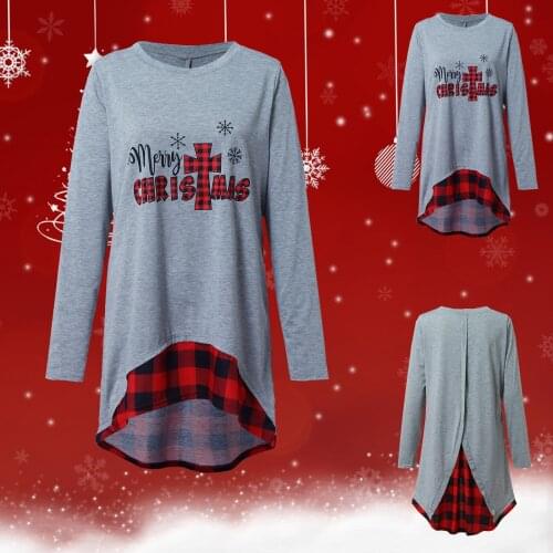 Fake two sweaters Women Christmas Letter Printing Pullover Cotton Round Neck Sweater Top oversized sweatshirt Red plaid print F4
