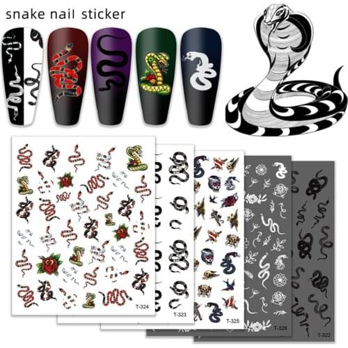 Colorful Flower Snake Back Glue Self Adhesive Decals Nail Decals Nail Art Decorations Nail Foils Snake Nail Stickers