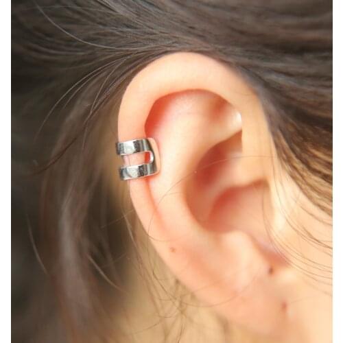 New 100% 925 Sterling Silver open cuff silver rose double line nice simple women girl jacket silver earring