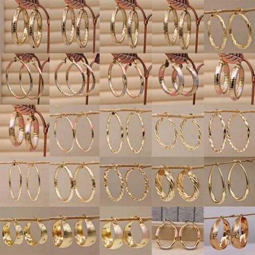 30pairs/lot New Trendy Hoop Earrings for Women Gold Color Round Gold Earring Luxury Jewelry Gift Accessories Wedding Anniversary