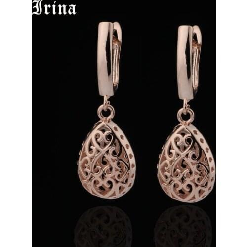 New Cute Earring Unique Carved Hollow 585 Rose Gold Long Earrings Women Fashion Wedding Party Fine Trendy Jewelry