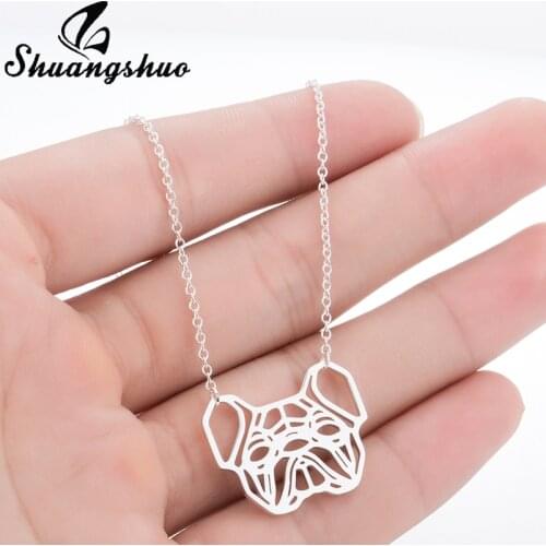 Shuangshuo Geometric Origami Dog Necklace Unique French Bulldog Necklace Dog Necklace Women Animal Necklaces & Pendants