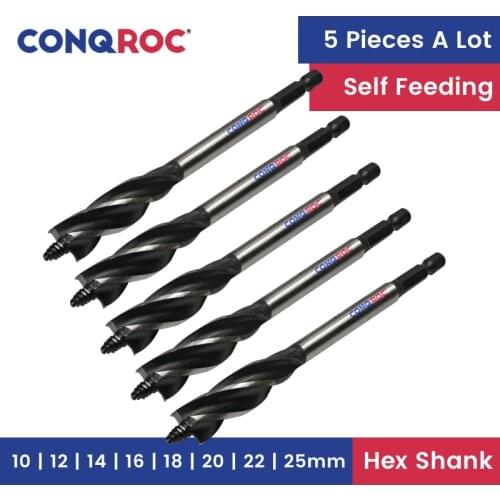 5 Pieces 165mm 4 Cutting Edges Self Feeding Wood Auger Bits 1/4" 6.35mm Hex Shank Wood Key Hole Cutter Drill Bits
