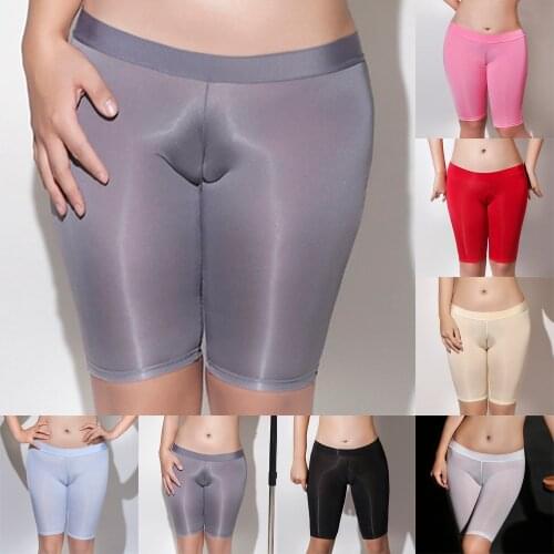 Sexy Women Safety Short Pants Seamless Bottom Wear Oil Glossy Shiny Stockings Sheer See Through Underwear Erotic Lingerie