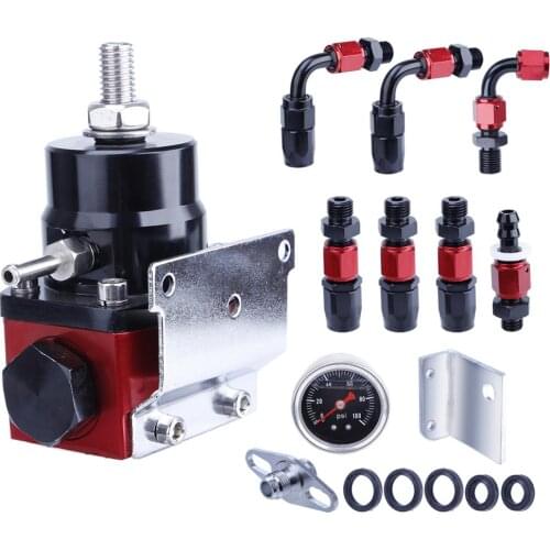 Universal Adjustable Fuel Pressure Regulator Kit FPR & Oil 100PSI Guage AN6 End W/7 Hose End Fitting & 3 Fuel Hose