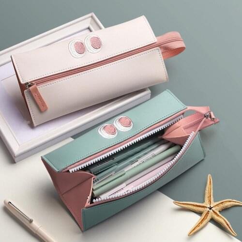 Ins Large Capacity Leather Pen Bag Pencil Box for High Junior Girls Students Graduation back to school