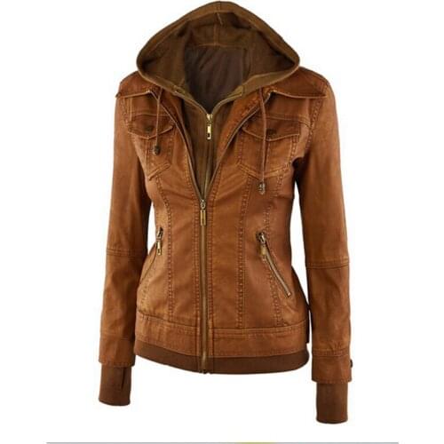 Free shipping Europe and the United States long sleeve false two-piece womens leather jacket pocket 4 colors XS-XL